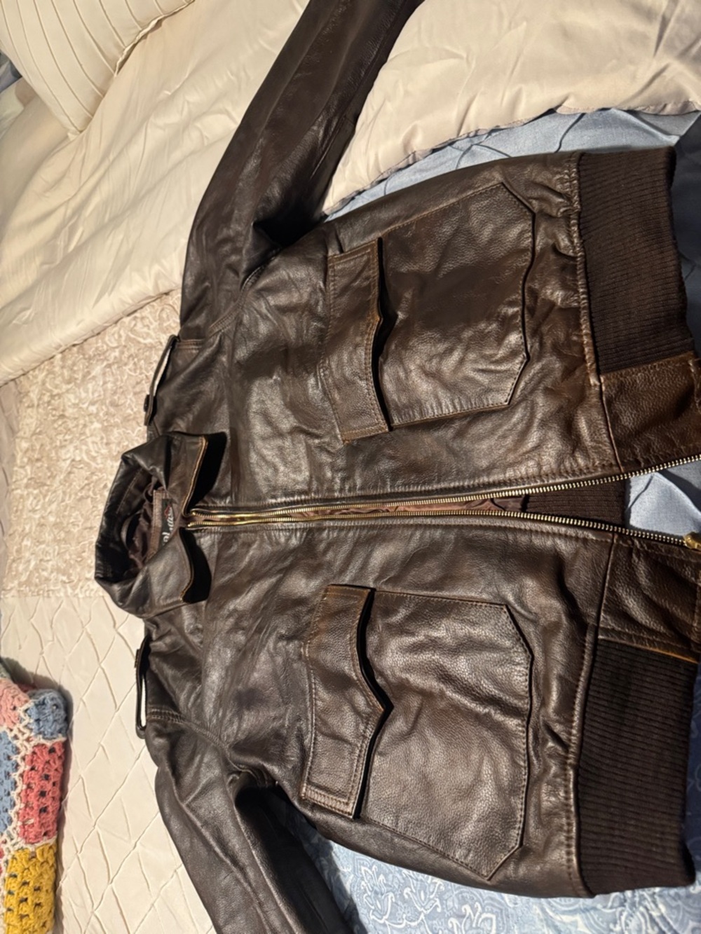 Men's Brown Leather Bomber Jacket